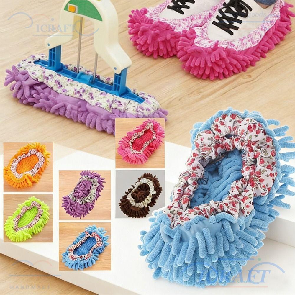 ICRAFT 1PC Microfibre Mop รองเท้าแตะ,ล้างทําความสะอาดได้ในครัวเรือนทําความสะอาดรองเท้าแตะ, Multi-Function Reusable ไมโครไฟเบอร์ที่ถอดออกได้ Mopping รองเท้าห้องครัวเครื่องมือในครัวเรือน