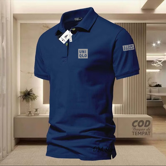 COD เสื้อยืด Uniqlo collarPOLO + Silver Blog Sleeve Adult Collar Shirt Wangki Mens Polo Shirt Uniform T-Shirt/