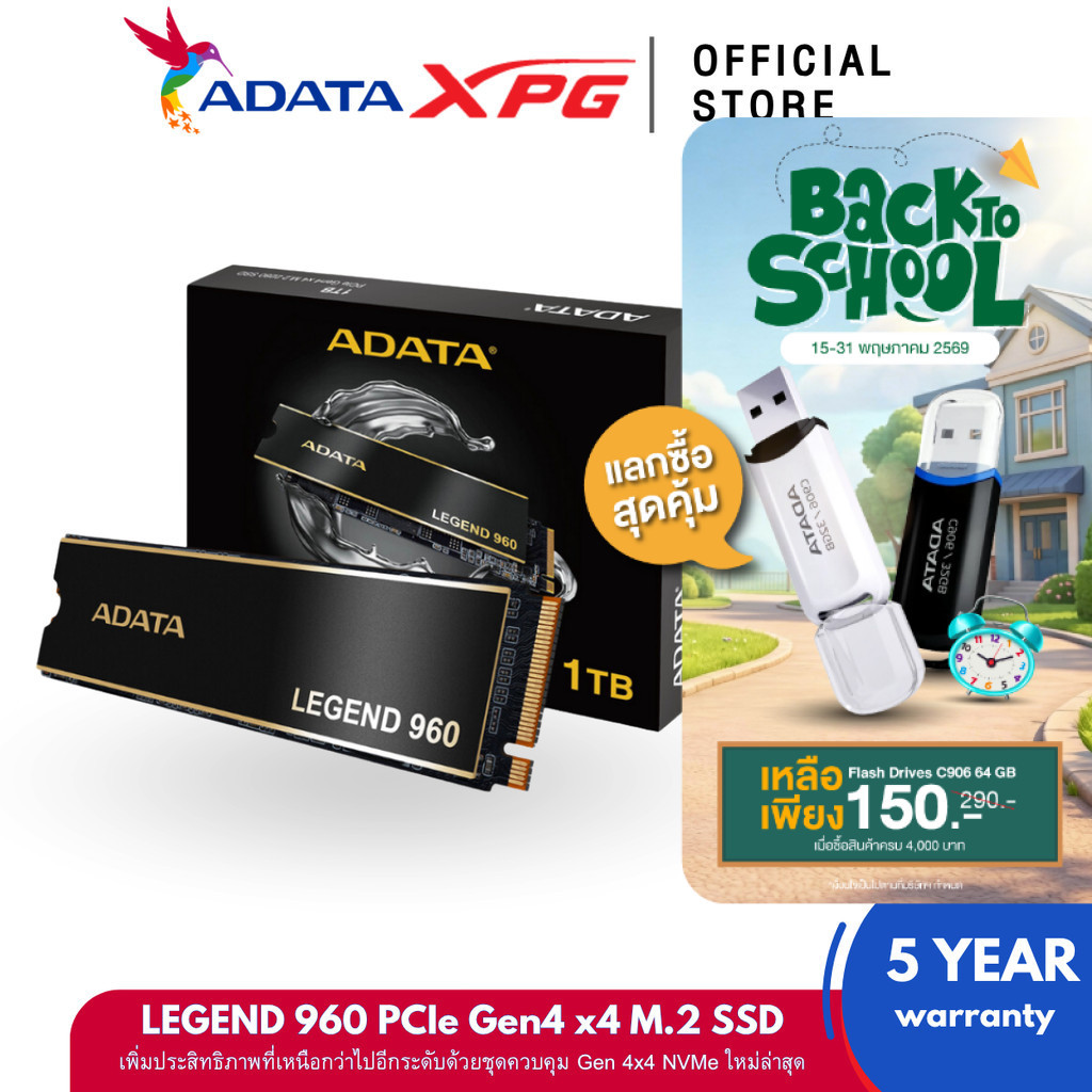 ADATA SSD LEGEND 960 (1TB,2TB) M.2 2280 (เอสเอสดี) Up to 7,400/6,800MB/s Work with PS5