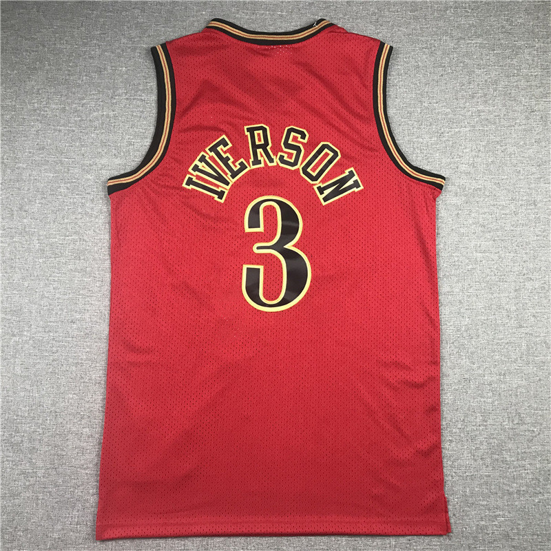 ผู้เล่นเบอร์ 76 3 เสื้อบาสเก็ตบอลผู้ชาย Classic Red Iverson