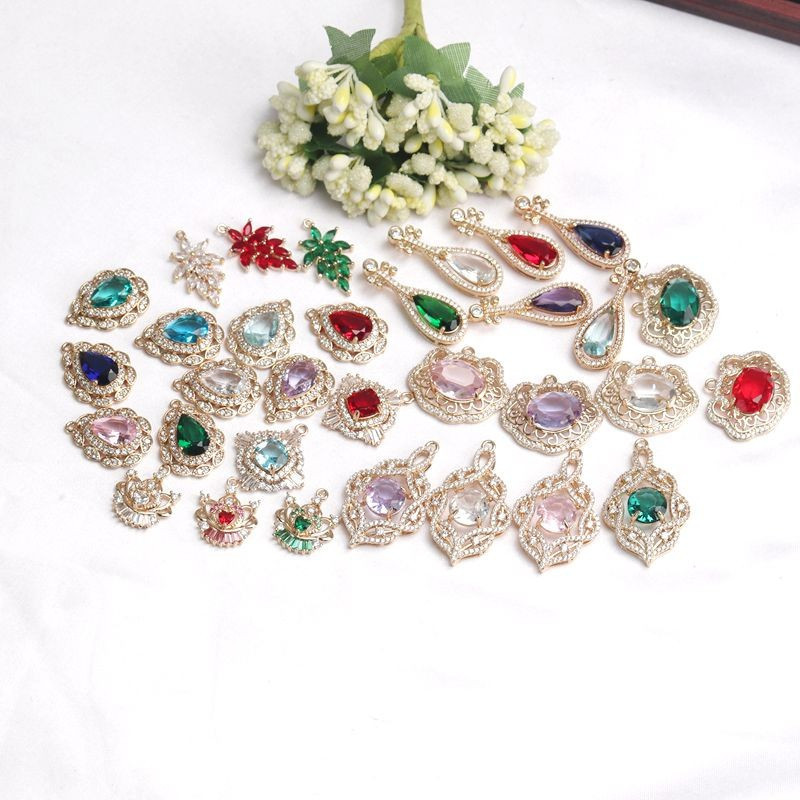 1 Rare Earth Glass Edge Gem Zircon Micro-Inlaid Water Drop Yingluo จี้สร้อยคอ DIY Hairpin Yingluo อุ