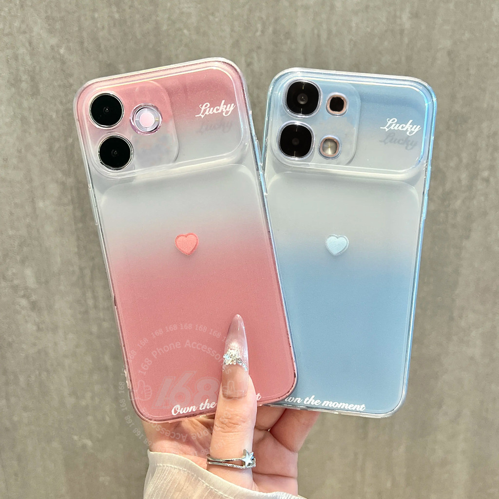 เคส OPPO A6 A5 Pro 5G เคส OPPO A6X A6S A6C A6t A6 เคสใสไล่เฉดสีรูปหัวใจกันกระแทก ผิวด้านนุ่ม รู้สึกเหมือนผิวฝ้า กันรอยนิ้วมือ เหมาะสำหรับคู่รักโชคดี