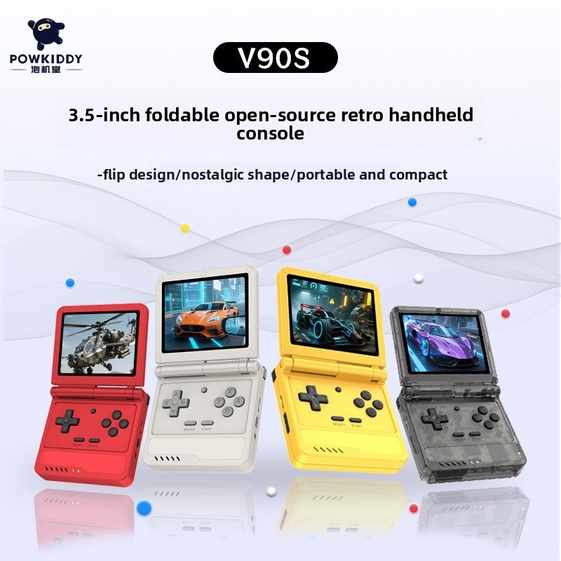 POWKIDDY V90s เปิดแหล่งมือถือ Mini Flip PSP เกมคอนโซล Nostalgic Retro พับอาเขต powkiddy