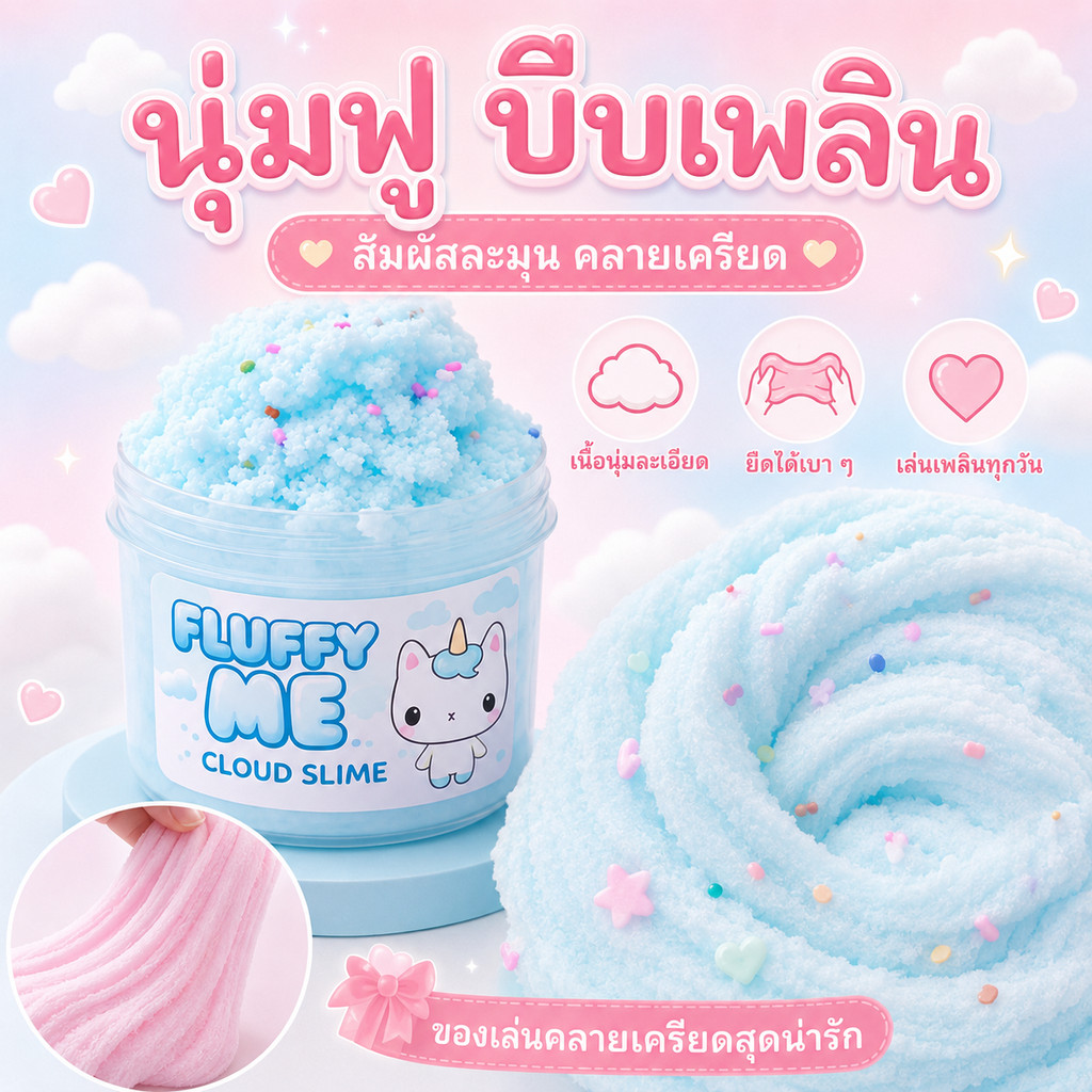☁COD☁Fluffy Me Cloud Slimeของเล่นสไลม์ สไลม์เนื้อฟู นุ่มเหมือนปุยนุ่น กลิ่นหอม น่ารักเกินต้าน สไลม์ก้อนฟู ของเล่นเด็ก