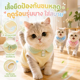 เสื้อผ้าสัตว์เลี้ยงน่ารัก ชุดแมวแฟชั่น เสื้อคอปก เสื้อยืดลายสัตว์เลี้ยง สวมใส่และถอดออกได้ง่าย ระบายอากาศ