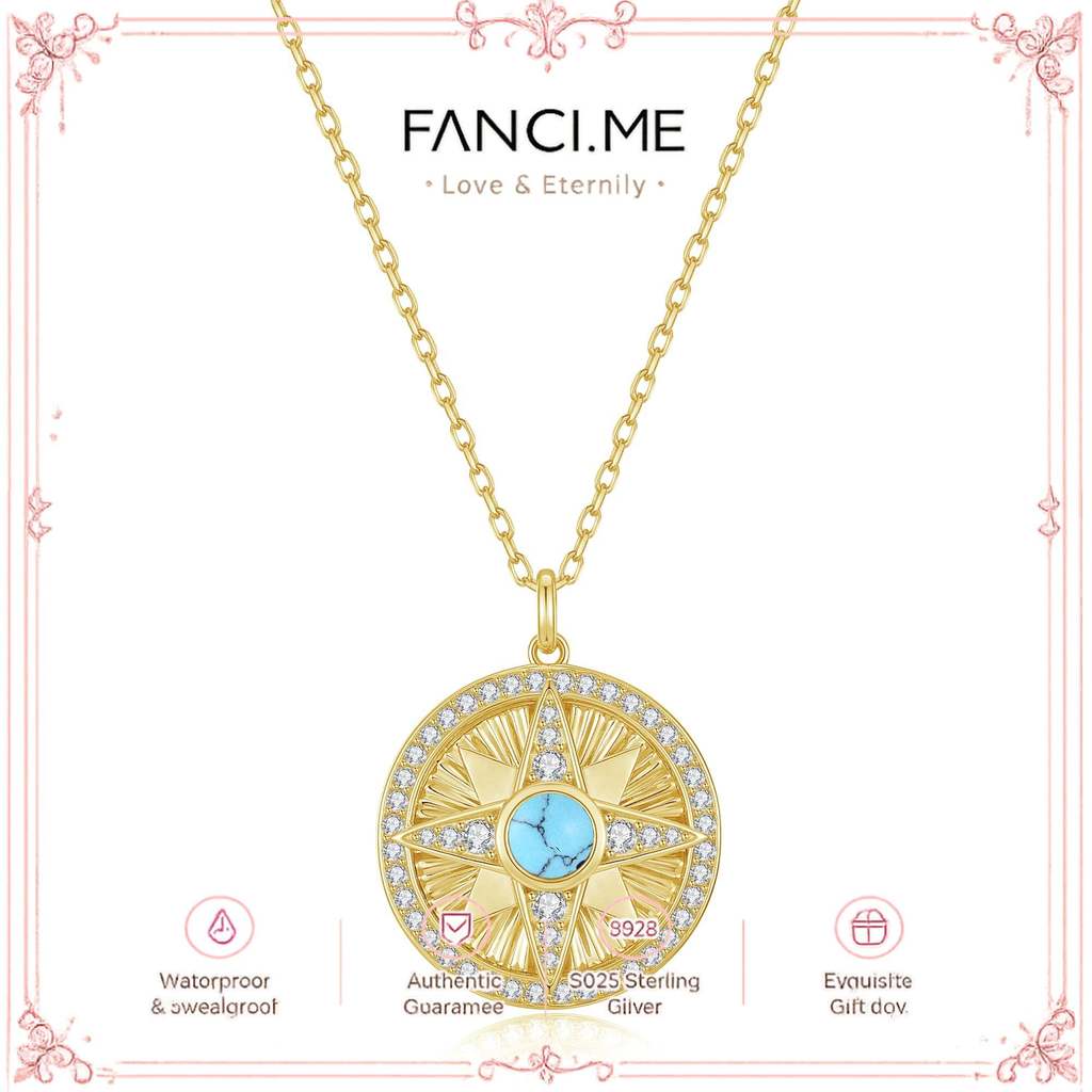 FANCIME "Lumen Star" สร้อยคอเงินสเตอร์ลิง Birthstone ธันวาคม Turquoise