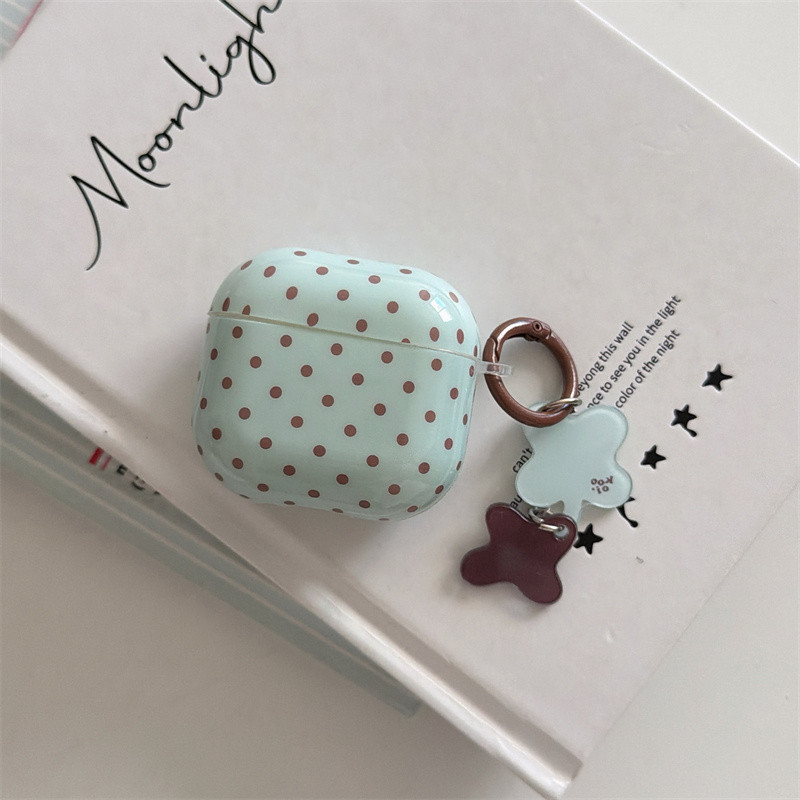 สีเขียวสีน้ําตาล polka dots สําหรับ Airpods 1/2 3 Pro2 pro3 Airpods4 ชุดหูฟังไร้สายบลูทูธป้องกันกรณี AirPods Pro i3 i4 pro3 หูฟังป้องกันกรณี