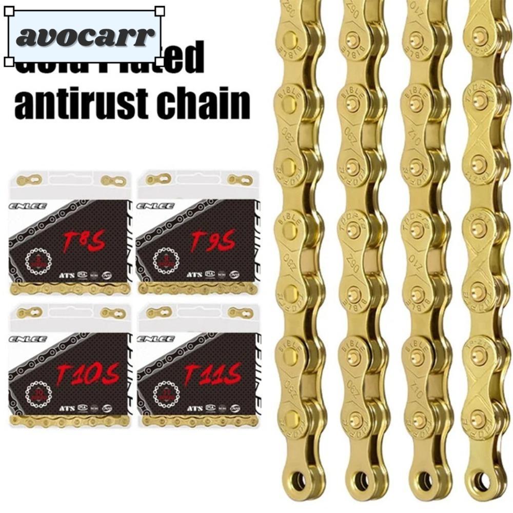 AVOCAR MTB Road Bike Chains, 8 9 10 11 12 ความเร็วเหล็กคาร์บอนโซ่จักรยาน,ทองเงิน Rust-Proof Professional ขี่จักรยานอุปกรณ์เสริม