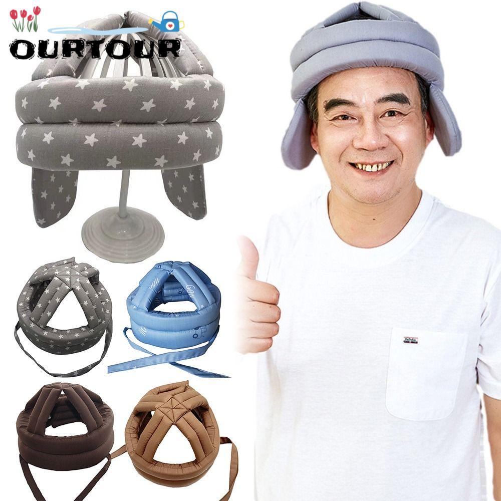 URTOUR หมวกกันน็อคผู้สูงอายุป้องกันการล่มสลาย,เบาะฟองน้ําหนาหมวกป้องกันศีรษะอาวุโส,หมวกนิรภัยระบายอากาศผ้าฝ้ายน้ําหนักเบาสบาย Anti-Fall ความปลอดภัยบ้านพยาบาล