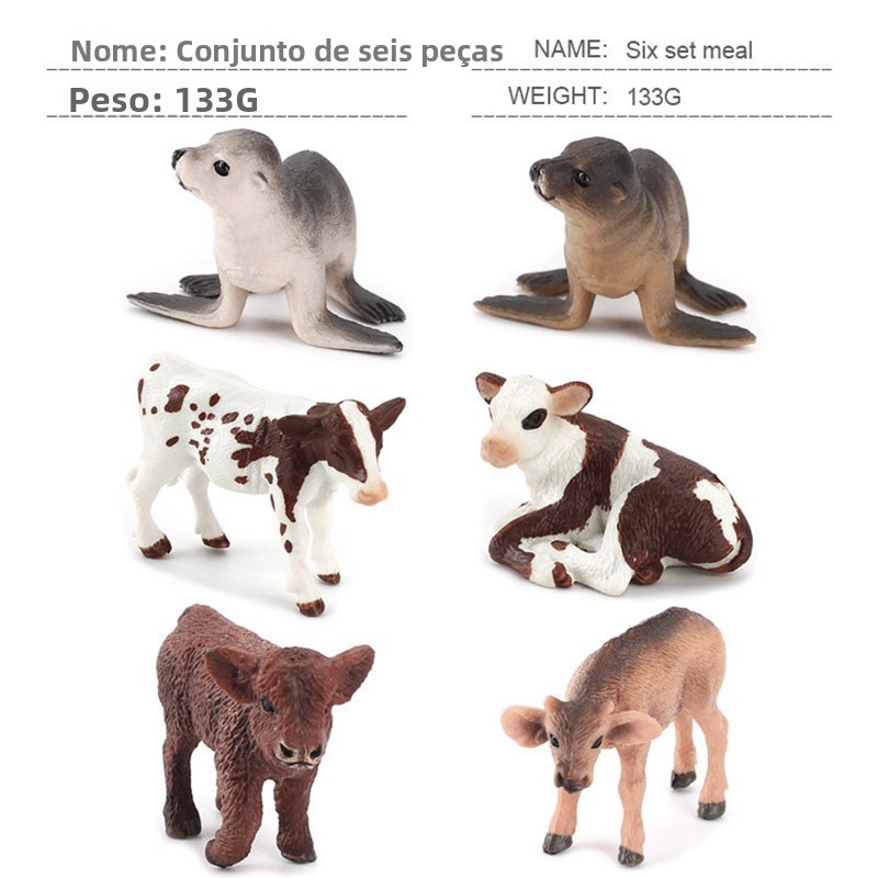 Small Highland Milk Cow Buffalo Sea Lion Bull Terrier Farm Animal Cub Model ฉากตกแต่ง