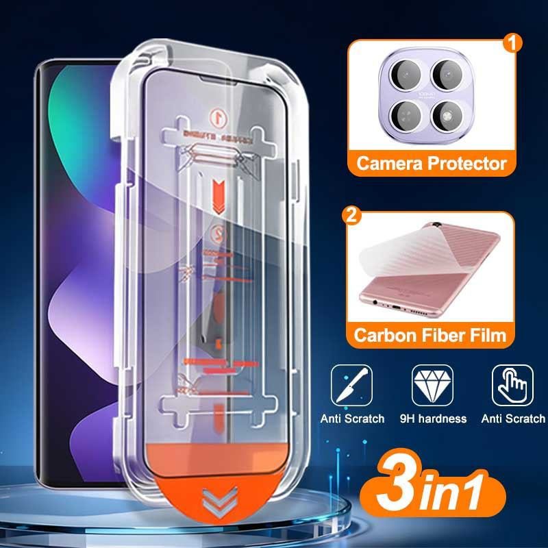 3 ใน 1 Redmiหมายเหตุ15 5Gฟิล์มกระจกนิรภัยสําหรับRedmiหมายเหตุ15 14 13 12 11 10 Pro Plus 5G 4G 11s 10s 15C 14C 13 13C 12 11 10Aติดตั้งง่ายป้องกันหน้าจอ+เลนส์ฟิล์ม+ฟิล์มหลัง