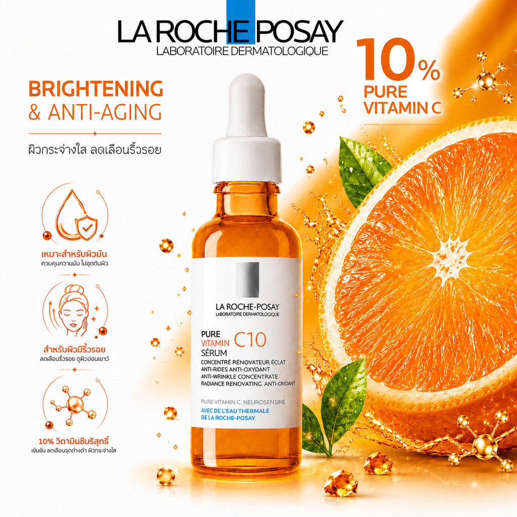 La Roche-Posay Pure Vitamin C12 Serum 30ml เซรั่มวิตามินซี ลดเลือนริ้วรอย ผิวกระจ่างใส คุมมัน ผิวเรียบเนียน สุขภาพดีขึ้น
