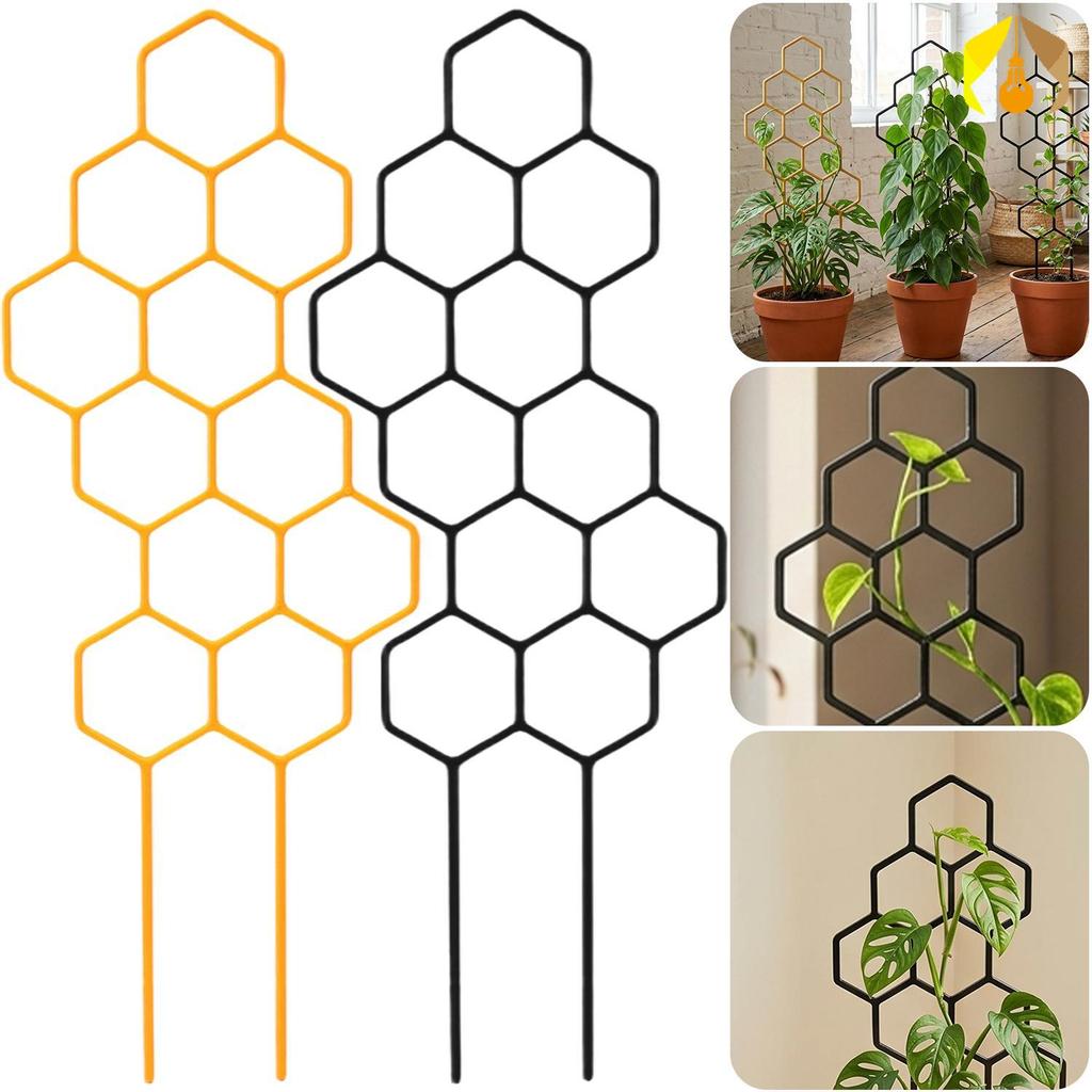 Trellis พืชหกเหลี่ยม 1/3 ชิ้น - รองรับปีนเขาพลาสติกกันสนิมกันน้ํา - กรอบเรขาคณิตสีเหลืองสีดําสําหรับเถากระถางในร่มกลางแจ้ง