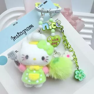 การ์ตูน Flocking Chef Hello Kitty Dopamine จี้โซ่โทรศัพท์มือถือ DIY พวงกุญแจห้อยกระเป๋า