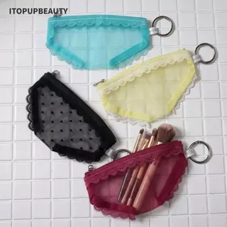ITOPUPBEAUTY กระเป๋าเก็บเครื่องสําอาง,กางเกงรูปร่างลูกไม้หัวใจกระเป๋าเครื่องสําอาง,ตาข่าย Y2K โปร่งใสกระเป๋าใส่อุปกรณ์อาบน้ําสําหรับการเดินทาง