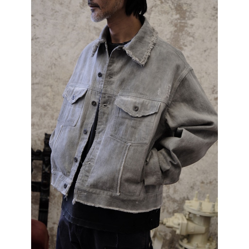 Labour union Color Set Washed Denim Red Ear Red Side Clip Jacket LU726