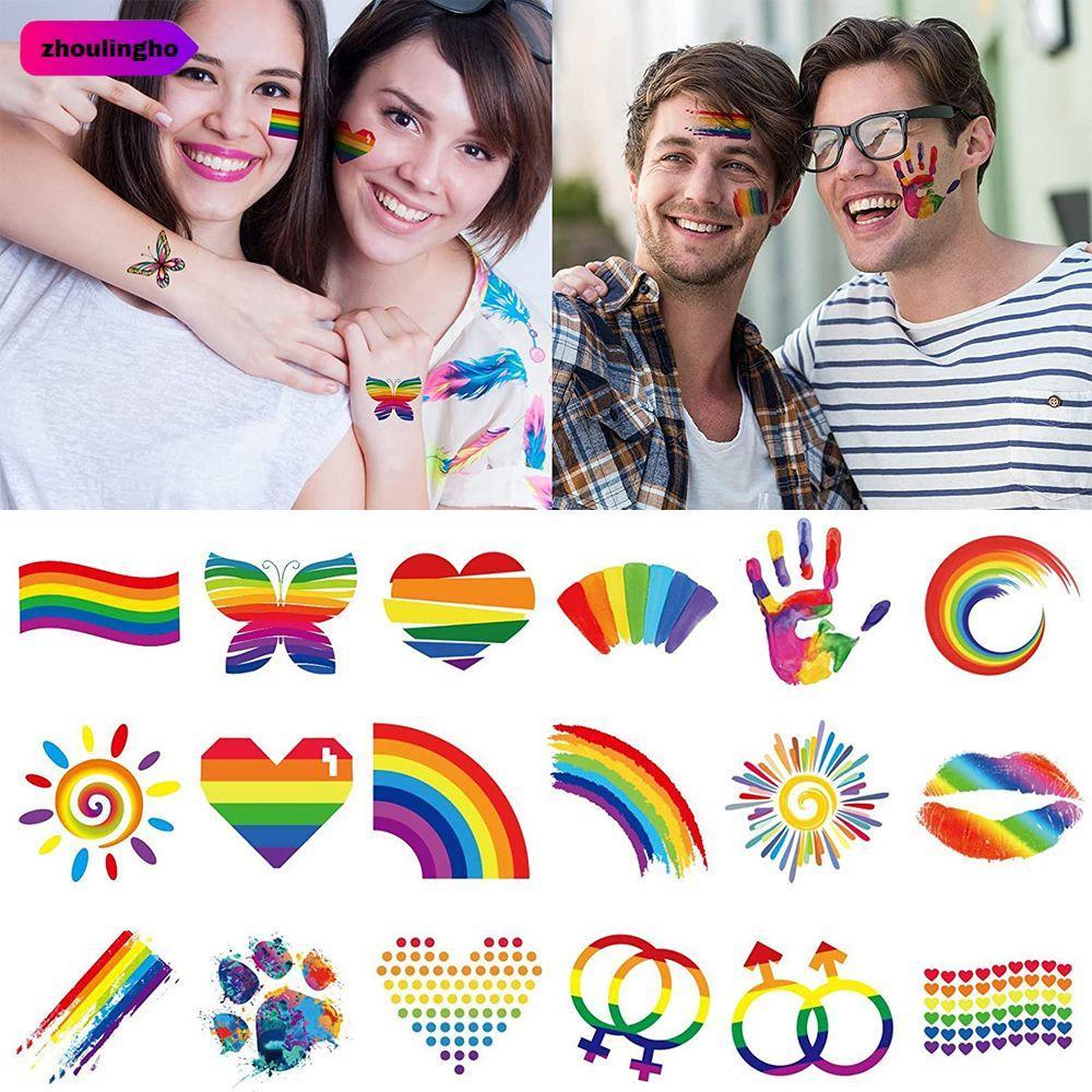 ZHOULINGHO 12PCS Rainbow ชั่วคราว Tattoo Beauty & Health Body Art Pride Festivals สติกเกอร์ใบหน้า