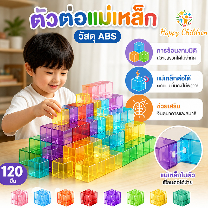 บล็อค วัสดุ ABS ตัวต่อแม่เหล็ก การซ้อนสามมิติ ของเล่นเสริมพัฒนาการ แม่เหล็กต่อได้ ช่วยเสริมจินตนาการ