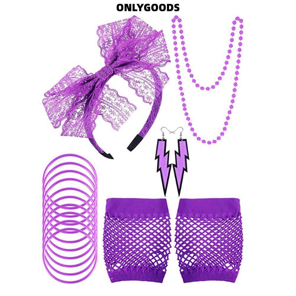 ONLYGOODS 80s แฟนซี 80s Party Headband ต่างหู Fishnet ถุงมือ