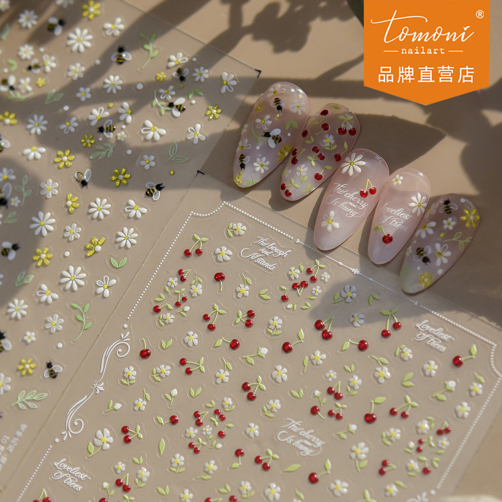 [Meow.Sensei] tomoni Jelly Nails Stickers Hot-sell Spring Floral Nail Stickers Small Fresh Cherry Flower Nails Accessories