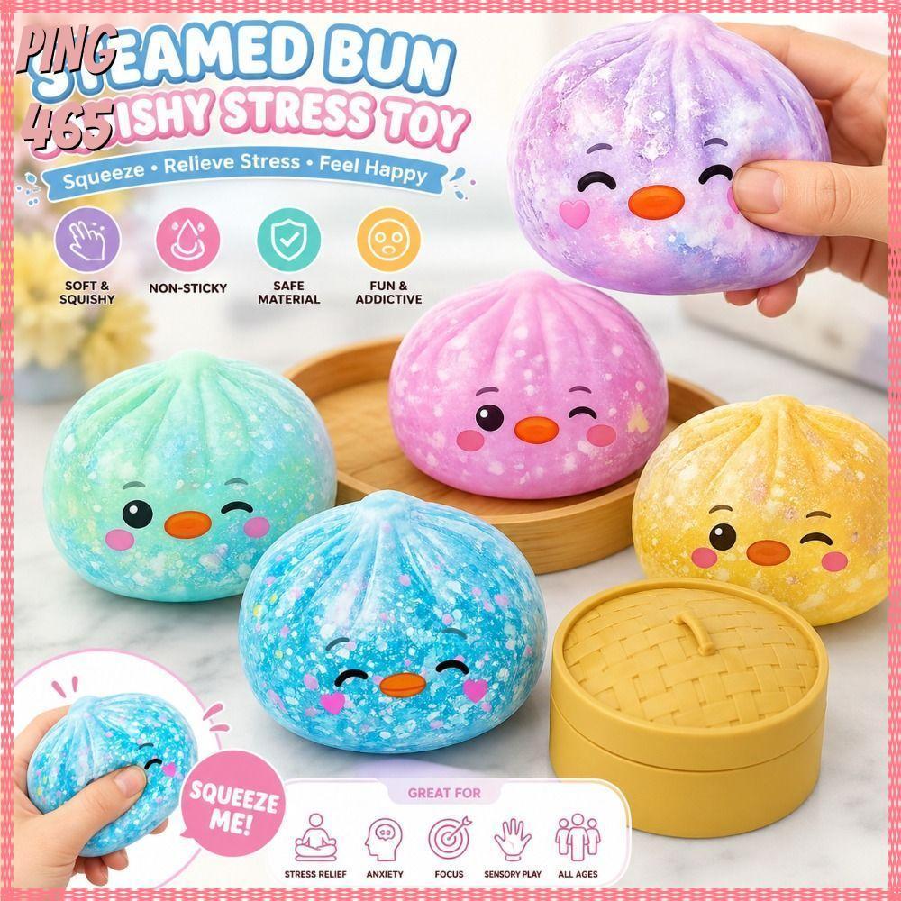PINGD จําลองนึ่ง Bun Squishy ของเล่น, Glitter พร้อม Steamer Squishy Pinch Le, นุ่มช้า Rebound Creative ความเครียดบรรเทา Sensory ของเล่น