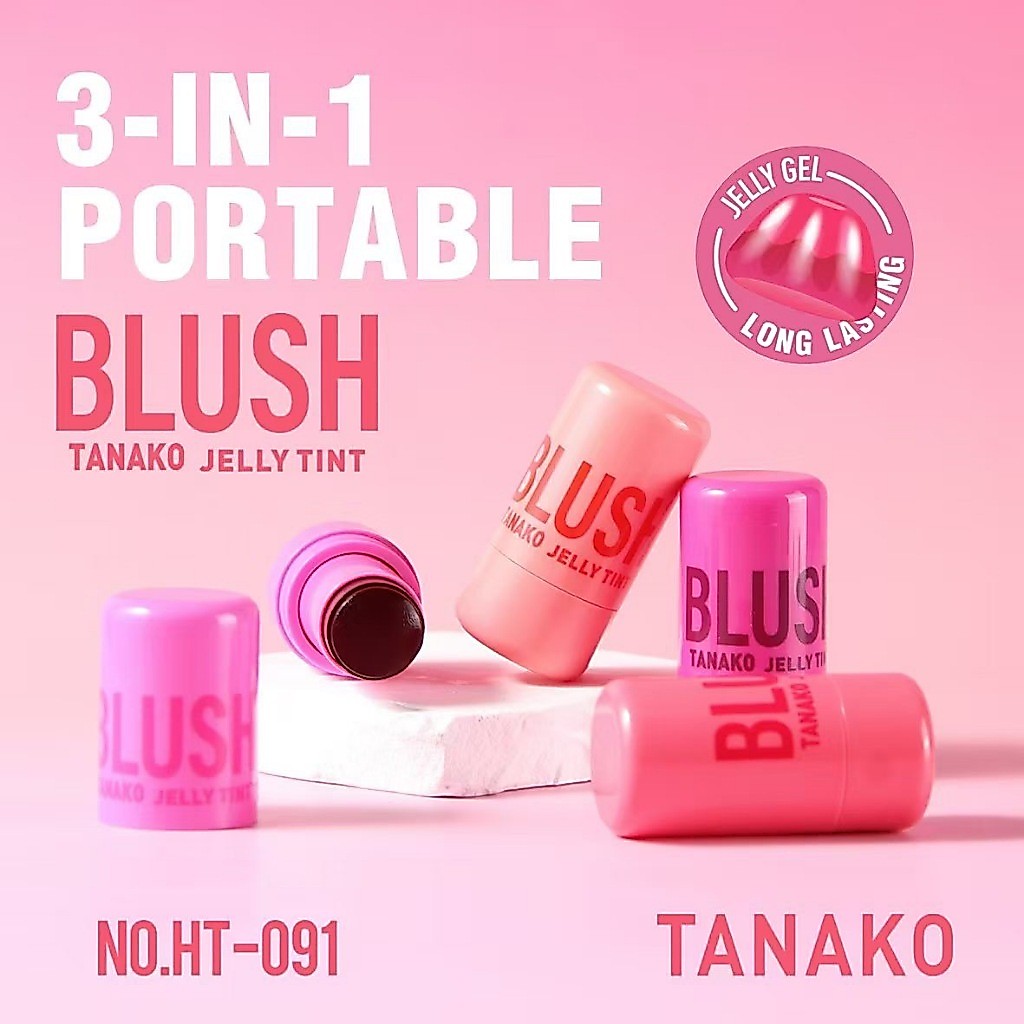 {24แท่ง} TANAKO 3IN1 Jelly Blush Stick บลัชเจลลี่ เนื้อนุ่มเด้ง พวงแก้มดูสดใส (ตาแก้มปาก) no.HT091