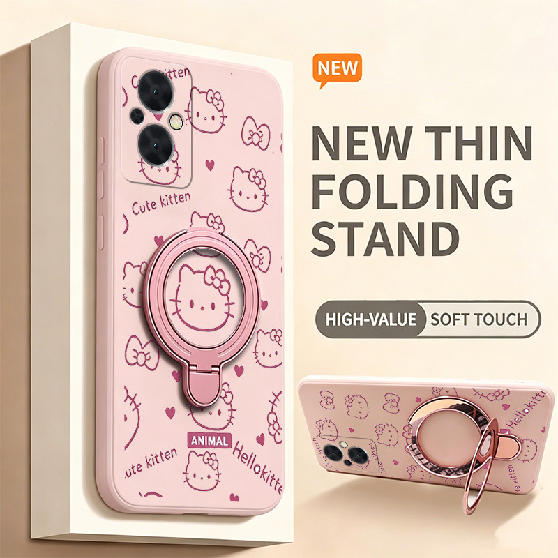 สําหรับ OPPO Reno 7Z 8z 5G RENO 7 LITE 5g เคสโทรศัพท์ Softcase ซิลิโคนกันกระแทกใหม่ออกแบบความงามพร้อมผู้ถือแมวน่ารักสีชมพูสําหรับสาวโปร่งใส YTFUZJ1