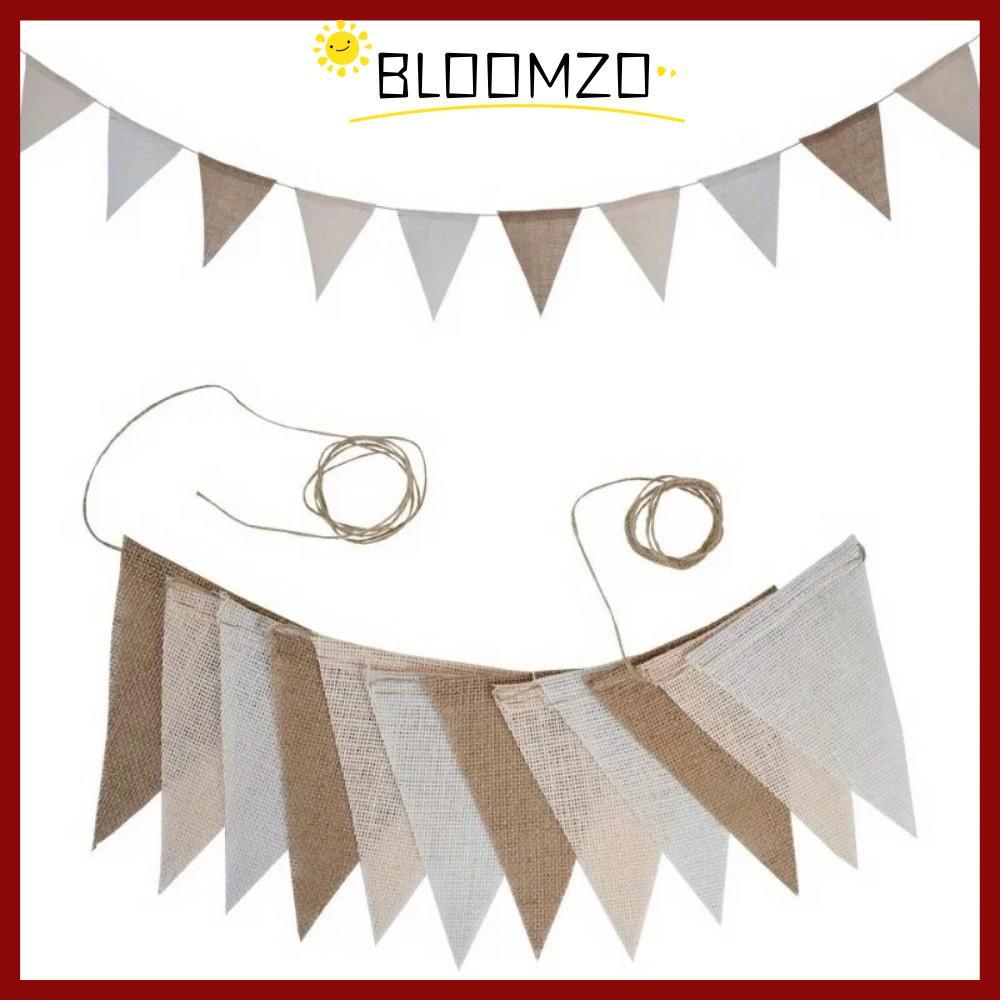 จัดส่งจากประเทศไทยBLOOMZO แบนเนอร์ผ้าลินินวันเกิด, 12 ธงสามเหลี่ยมธง Pennant, Vintage แขวนหลากสี Photo Prop แบนเนอร์วันเกิด Party Favor