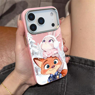 For iPhone เคสไอโฟน กระต่ายและหมาจิ้งจอก   เคสโทรศัพท์แฟชั่น 11 17 12 13 สีดำ, ขอบสีขาว เคสไอโฟน 14 15 16 PLUS 16
