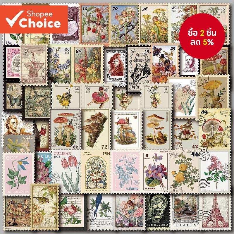 Retro แสตมป์สติกเกอร์แล็ปท็อป 50 ชิ้นสําหรับขวดน้ํา Washi Scrapbooking อุปกรณ์การเรียนกันน้ําศิลปะหัตถกรรมเครื่องเขียน