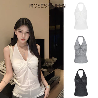 MOSESQUEEN เสื้อคล้องคอผูกปมแบบเล็กเซ็กซี่เย้ายวนกับทรงเข้ารูปของผู้หญิงและเสื้อตัวในชั้นหลังหลวม #63777