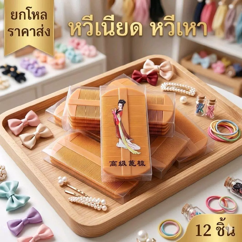 🌷ยกโหล 12ชิ้น🌷 หวีเสนียด หวีกำจัดเห่า พร้อมกล่อง