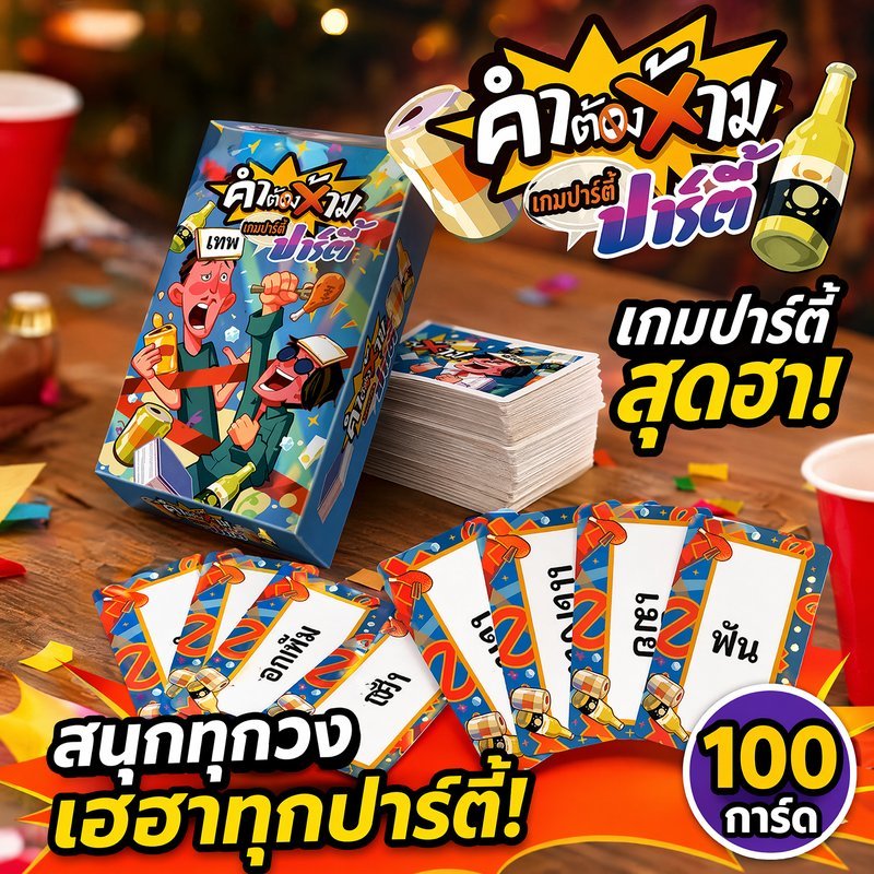การ์ดเกม คำต้องห้าม ภาษาไทย การ์ดเสริม 100 ใบ เกมปาร์ตี้ เกมวงเหล้า เกมครอบครัว ปาร์ตี้เพื่อน