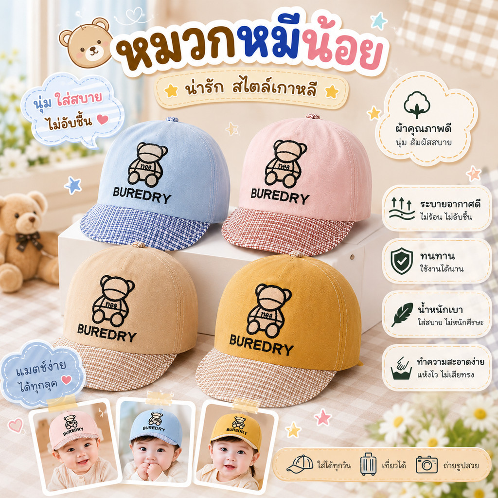หมวกเด็ก แฟชั่นน่ารัก สำหรับเด็กชายและเด็กหญิง นุ่ม หมวกเด็กปีก น่ารักสุดๆ มาใหม่ SC01