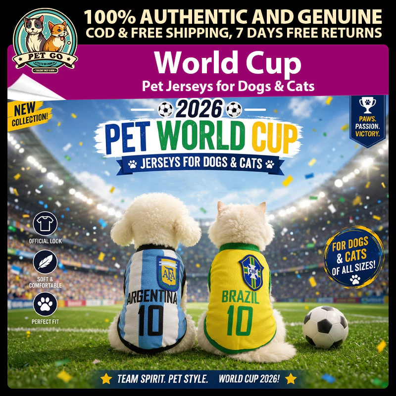 2026 เสื้อสัตว์เลี้ยงฟุตบอลโลกสําหรับสุนัขและแมวสไตล์อย่างเป็นทางการเสื้อทีมฟุตบอลสุนัขตาข่ายผ้าเสื้อกั๊ก