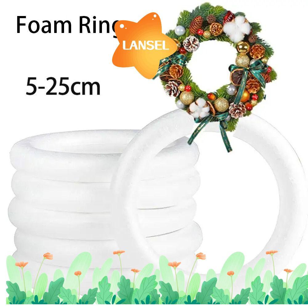 LANSEL 1 ชิ้น DIY พวงหรีดทําด้วยมือ, แหวนโฟมกลมสีขาว, Polystyrene 5/7/8/10/12/15/17/20 ซม.สําหรับงานฝีมือคริสต์มาสงานแต่งงานตกแต่ง