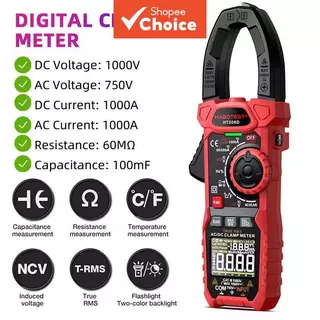 HT208D แคลมป์มิเตอร์ดิจิตอลมืออาชีพพร้อม RMS แท้, กระแสไฟ AC/DC 1000A, ตัวเก็บประจุ, อุณหภูมิ และตรวจจับ NCV