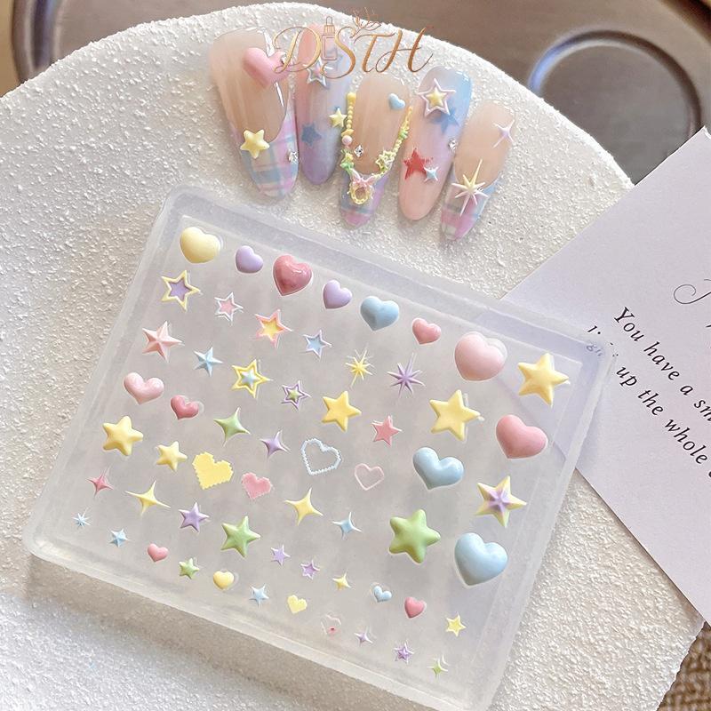 DSTH 3D Star Pentagram หัวใจซิลิโคนแม่พิมพ์เล็บสําหรับผู้ที่ชื่นชอบเล็บ DIY ออกแบบ Easy Release แม่แบบเหมาะสําหรับร้านธุรกิจบ้านร้อน