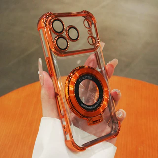 หรูหรากันกระแทกไฟฟ้าซีดีแบบยึดเคสโทรศัพท์แม่เหล็กโปร่งใส,เหมาะสําหรับiPhone 17/16/15/14/13/12/11 Pro Max Plus 17e Airเคสโทรศัพท์พร้อมขายึด,กันกระแทก