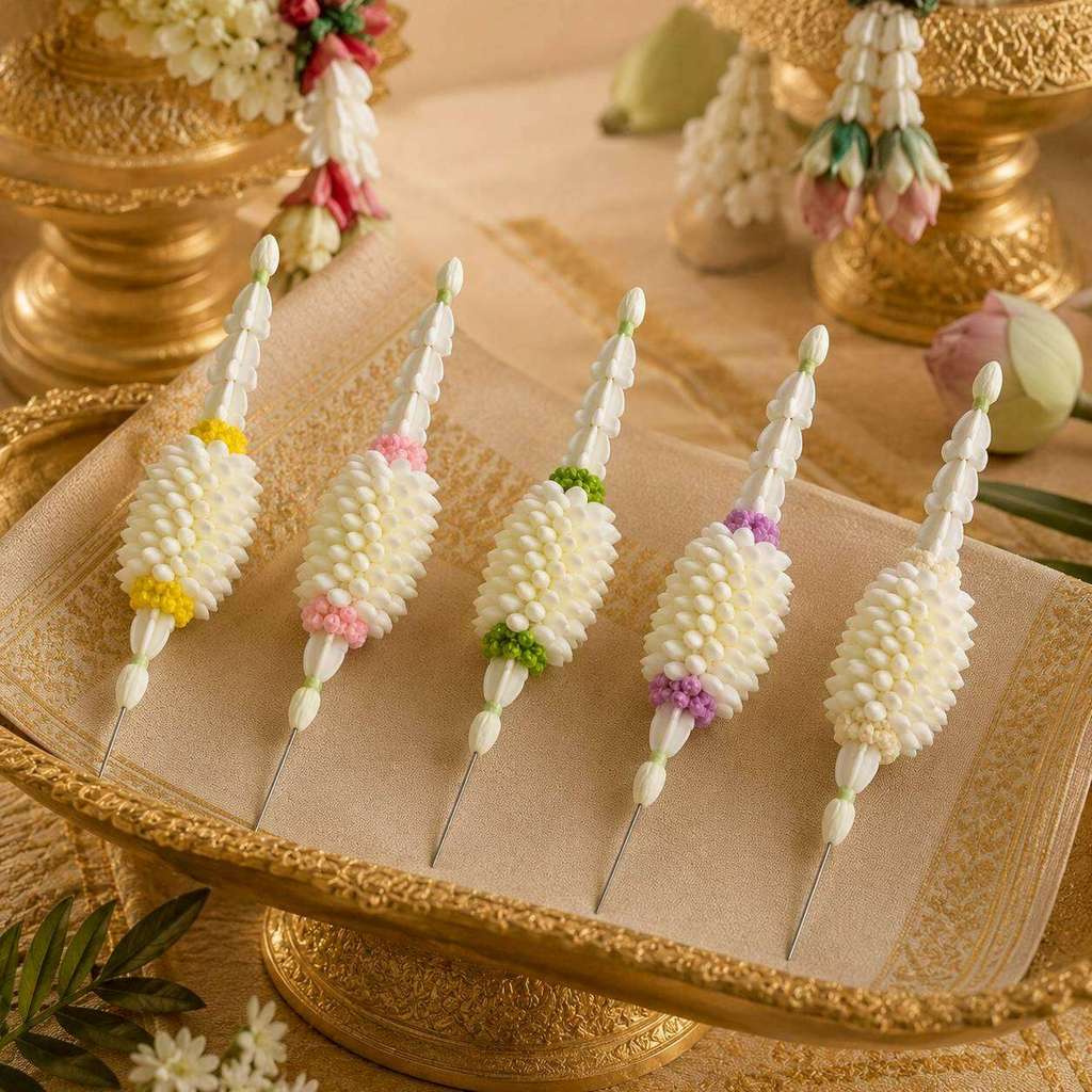 พร้อมส่ง มาลัยตุ้มเสียบยอดบายศรี-เสียบยอดพาน ทำจากมะลิปลอมเกรดพรีเมี่ยม-สวยงามทนทาน