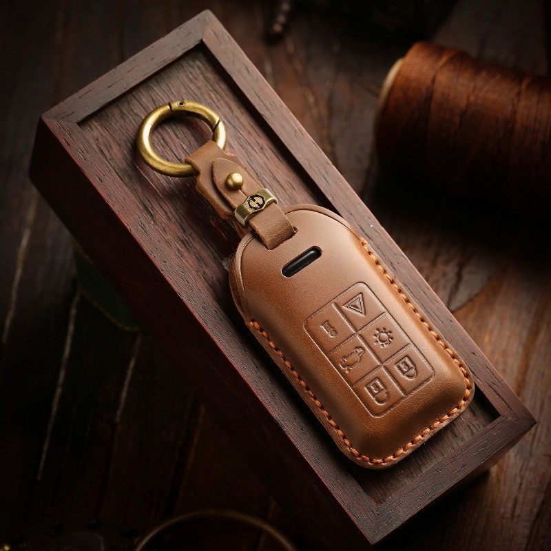 Old Volvo Car Retro Key Case เหมาะสําหรับ S60 XC60 S80L Hand-Sewn Crazy Horse หนัง Creative Key Case