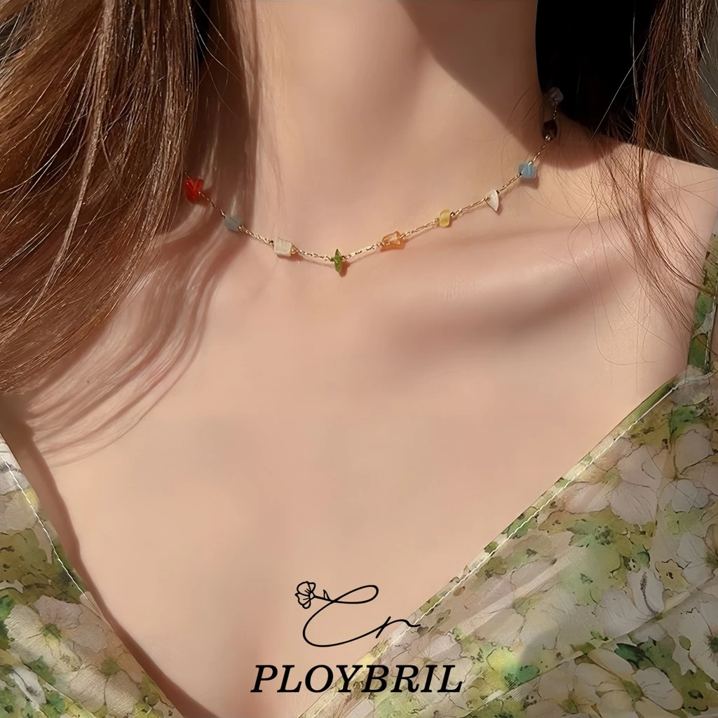PLOYBRIL สีสันไม่สม่ําเสมอหินเดิมสร้อยคอสร้อยข้อมือผู้หญิงฤดูร้อนใหม่เรขาคณิตคอโซ่สไตล์ที่เรียบง่ายแ X065