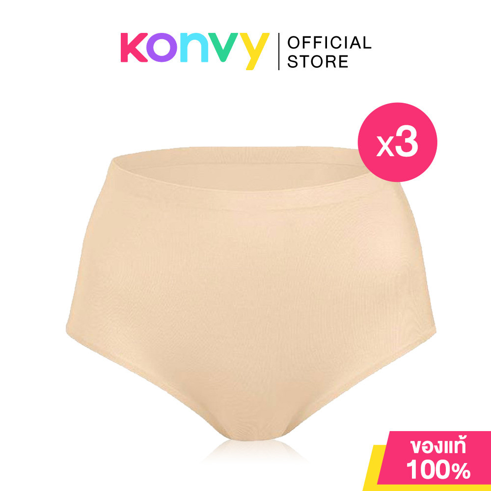 Sabina Panty Zone Seamless Series Mid Waisted Size L 3pcs #Sand กางเกงในทรงเอวสูงปานกลาง ซาบีน่า สีเนื้อเข้ม.