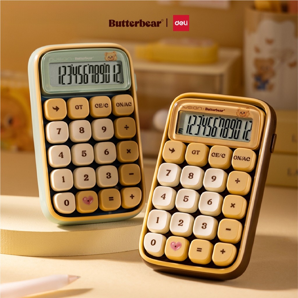 Deli x Butterbear เครื่องคิดเลข 12 หลัก ปุ่มMechanical Blue Switch ดีไซน์สุดคิ้วท์ ปรับองศาหน้าจอได้