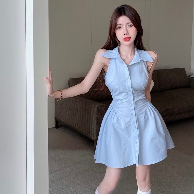 Tq88indonesia full button Mini dress / EMITA Fit Body Dress / ชุดเดรสลําลองผู้หญิงแขนกุดสไตล์เกาหลี