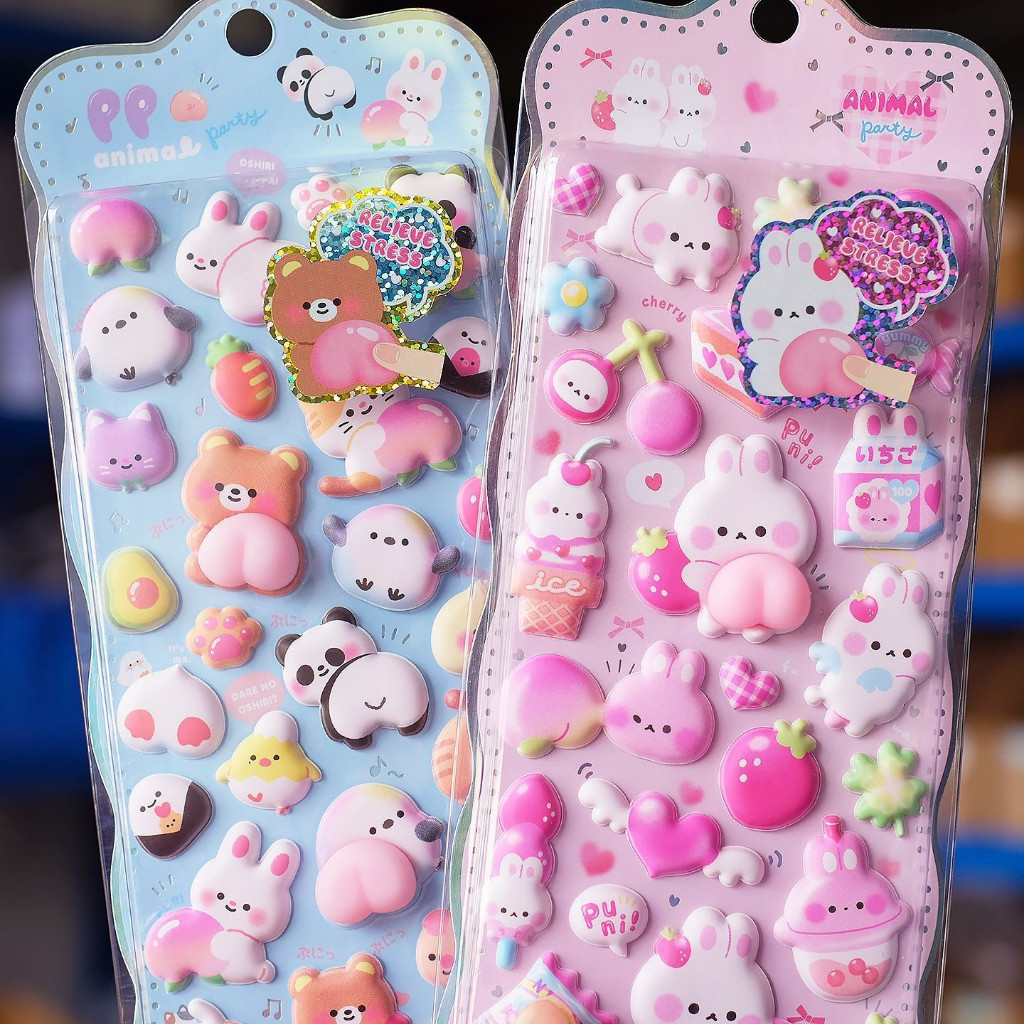 STARX 3D Squishy Animal Butt Stickers - Cute Cartoon Bear & Rabbit Soft Rubber Decals - for Kids & Stationery Lovers | ของขวัญสําหรับเด็กผู้หญิง เด็กนักเรียน