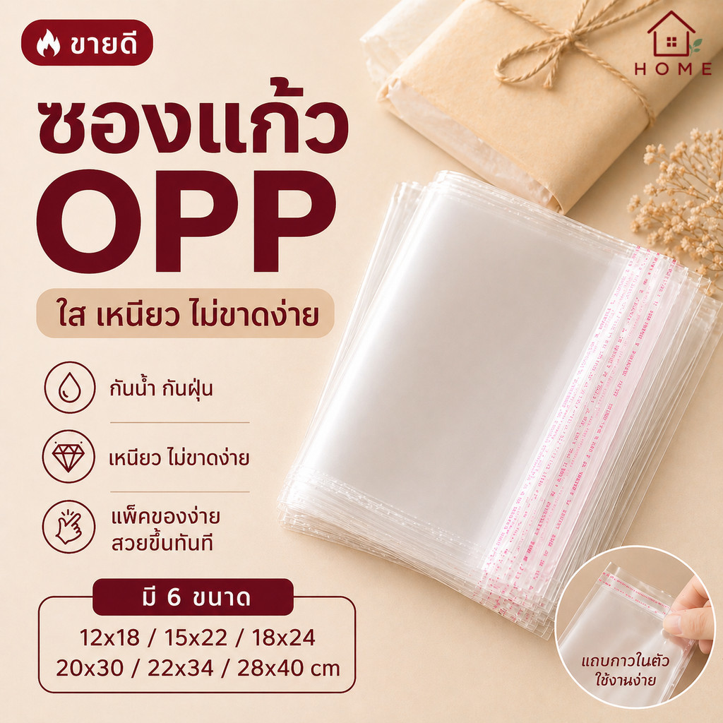 Home007 ซองแก้ว ซองพลาสติก OPP ใสเทปกาว 1แพค 100ซอง ซอง OPP ถุงแก้วฝากาว อย่างหนา ซองพลาสติกใสฝากาว ซองพลาสติกใส OPP Bag