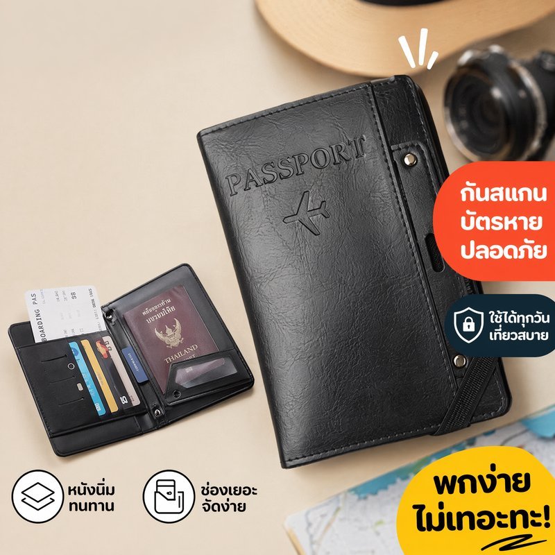 กระเป๋าคาดเอวซ่อนเงิน ป้องกันRFID ใส่พาสปอร์ตบัตรเครดิตพกเดินทาง