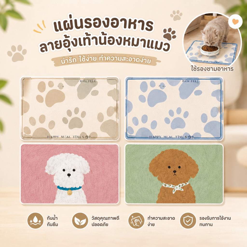 แผ่นกันมด แผ่นรองชามอาหารสัตว์เลี้ยง ที่รองจานข้าวหมาแมว แผ่นป้องกันมด มี 2 ขนาด พร้อมส่ง