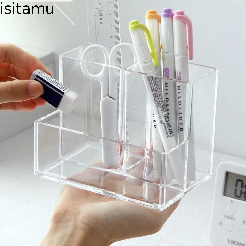 Isitaft กล่องเก็บดินสอ,ที่ใส่ปากกาตั้งโต๊ะโปร่งใสเรียบง่าย,มัลติฟังก์ชั่นอะคริลิคจอแสดงผลใสเครื่องเขียนออแกไนเซอร์เดสก์